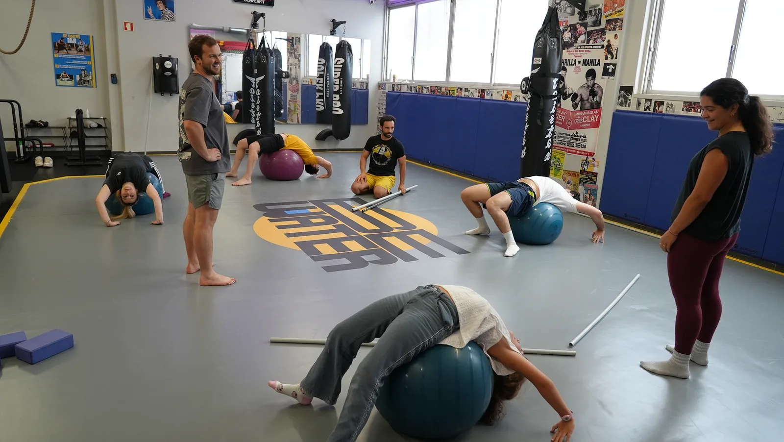 Back extension stretch on swiss ball